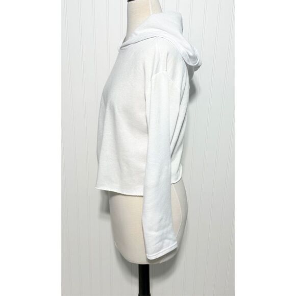 Women's Long Sleeve‎ Pullover Raw Hem Cropped Hoodie Bright White Size Medium - Picture 7 of 11